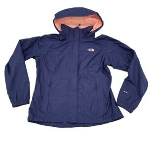The North Face‎ Dryvent Rain Jacket Women's Large Hooded Navy Blue  orange